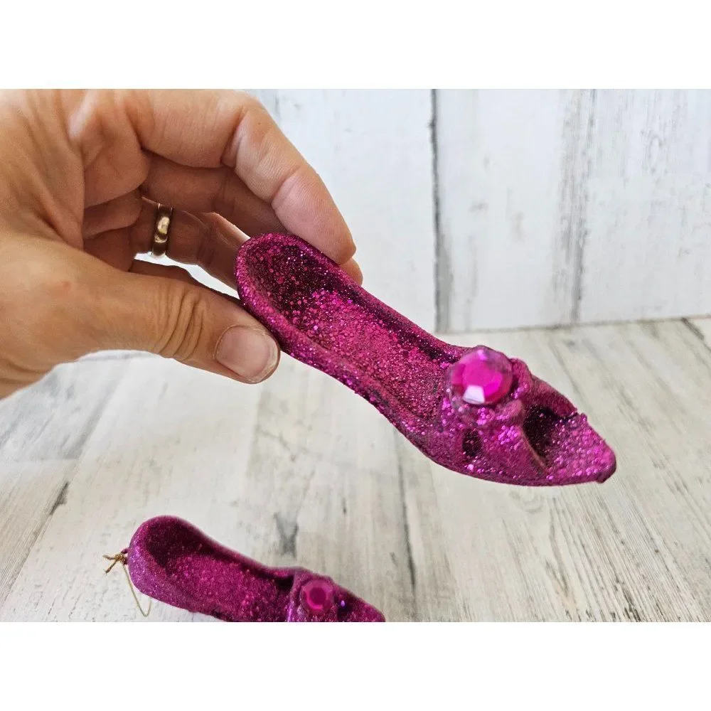 Purple stiletto heel‎ shoe ornament glitter Xmas tree set